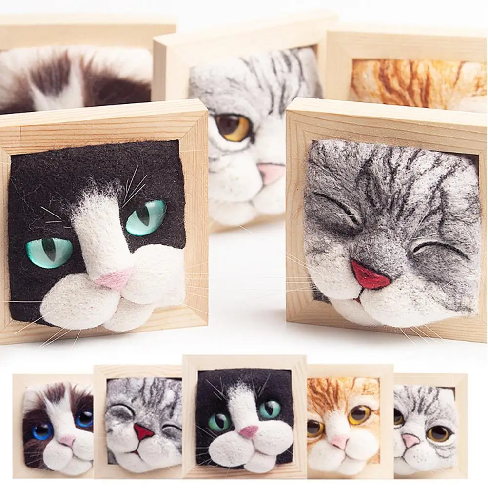

Шерстяная фетровая фоторамка «сделай сам» с головой кошки, плюшевая кукла, креативный подарок ручной работы «сделай сам», материал для изготовления вязаного подарка