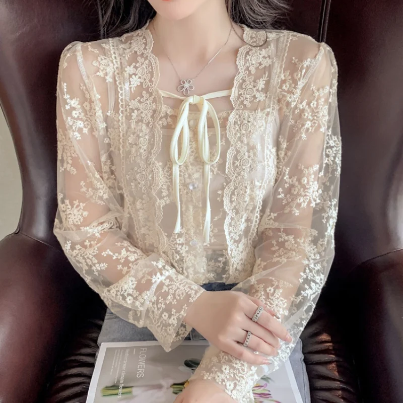 Autumn Lace Blouse Long Sleeve Elegant Tops