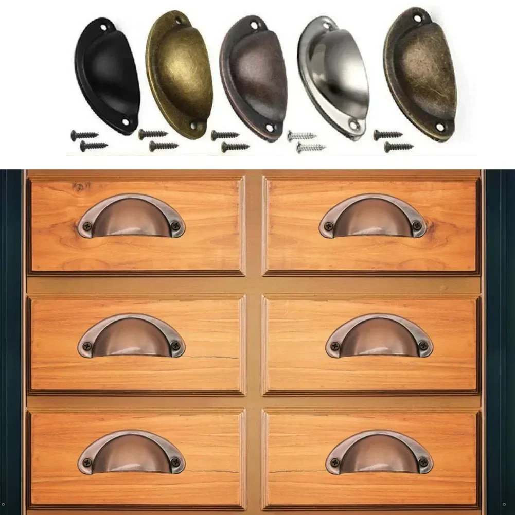 Retro Kitchen Drawer Cabinet Door Furniture Handles Iron Antique Shell Pull Handles 12PCS
