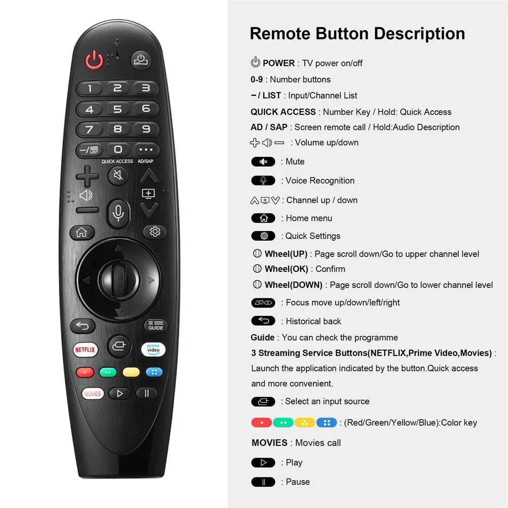 AN-MR20GA AKB7585501 음성 및 포인터 기능 포함 LG 스마트 TV용 Bluetooth 리모컨 많은 모델 2019? 2020 2021 2022