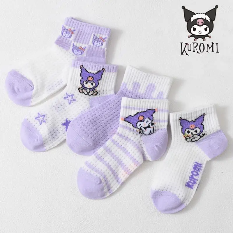 

Sanrios Kuromi Anime Kawaii Cotton Kid Socks Spring Summer Ultra-Thin Girl Mesh Sock Cute Cartoon Breathable Toddler Short Socks