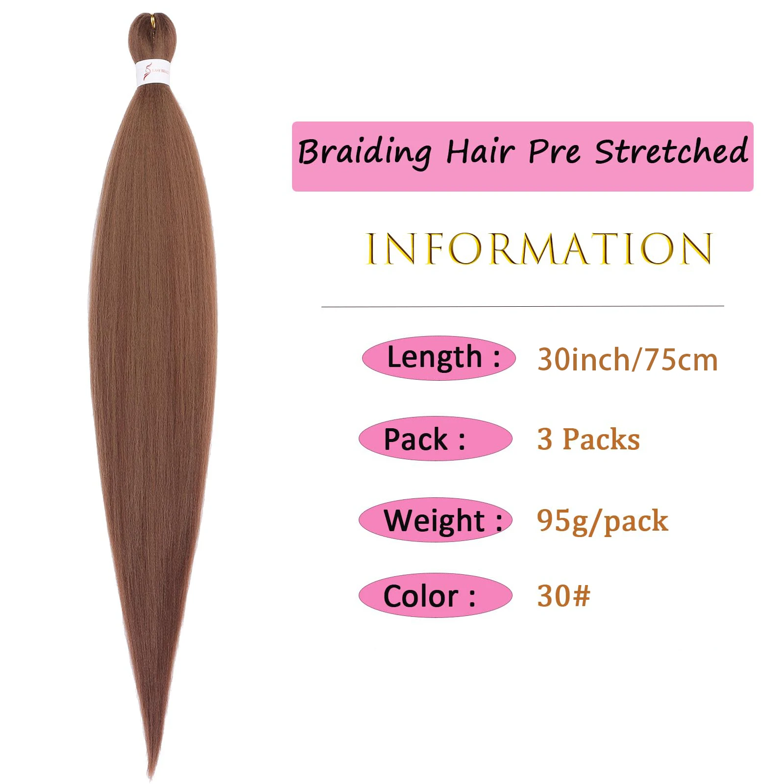 Brown Braiding Hair Pre 3 Packs Pre stretched Braiding Hair Yaki Texture Synthetic Hair Extension Itch Free Hot Water Setting 2