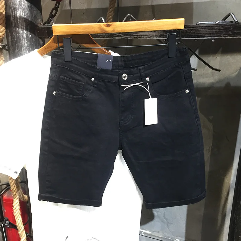 New Summer Fashion Denim Shorts Men's Slim Straight American Street Trend Casual All-Match Cropped Pants