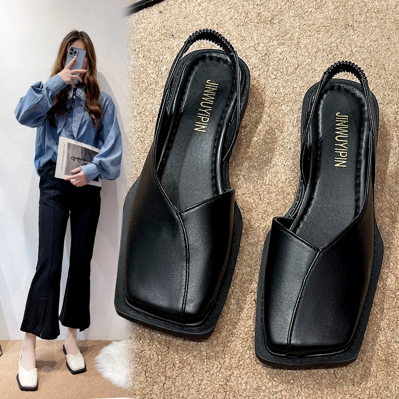 Square Toe Pleated Elastic Sandals Fashion Women's Slippers