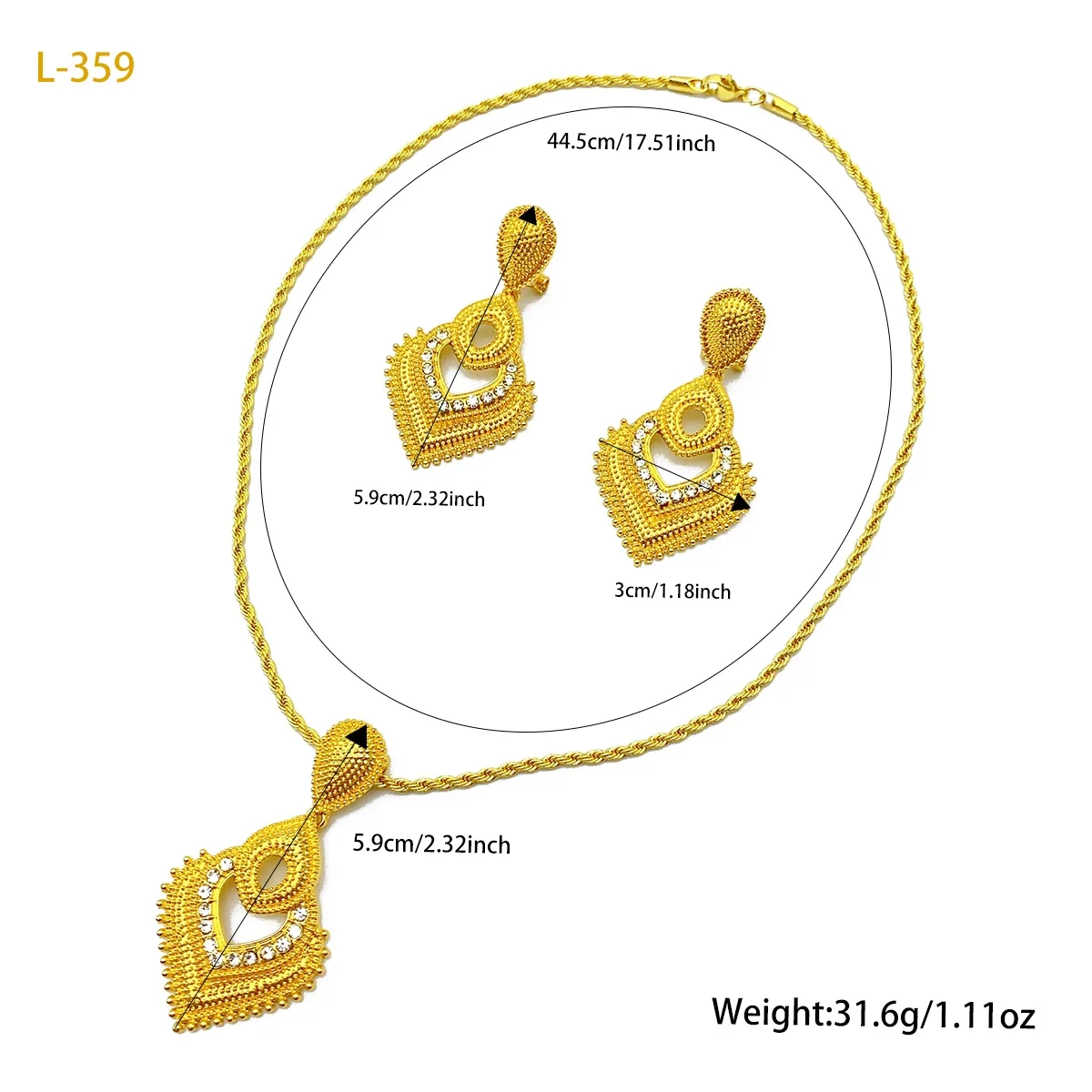 24k Gold Plated Jewelry Sets for Women Costume Nigerian Dubai Bridal Heart-shaped Necklace Earrings Sets Wedding Party Gifts - 6