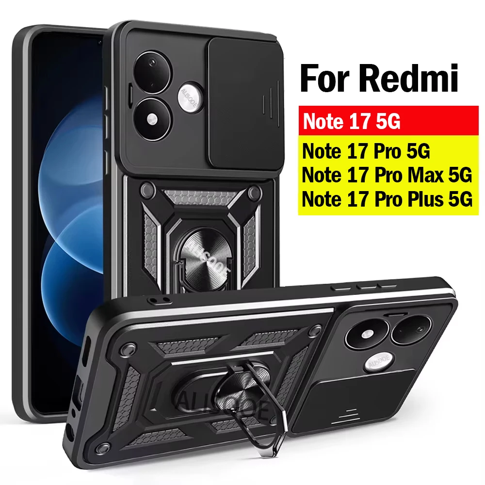 Shockproof Kickstand Slide Camera Case with Ring Stand