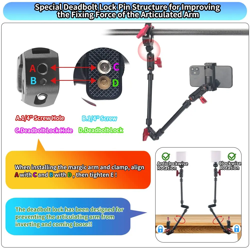 22 inch 57cm adjustable magic arm with super clip camera bracket hinged arm friction magic camera installation with 1/4 inch camera bracket