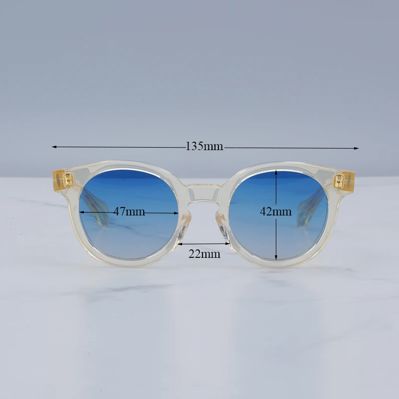 Japanese TVR Series2 Clear Yellow Sunglasses Round Type for Men Classic Vintage Design Hand Craft Acetate Solar Glasses