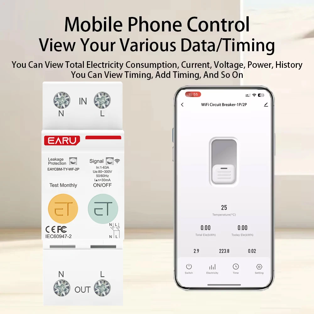 1P 2P TUYA APP Zigbee WIFI 스마트 에너지 전력 소비 kWh 미터 회로 차단기 시간 릴레이 스위치 누설 전압 보호