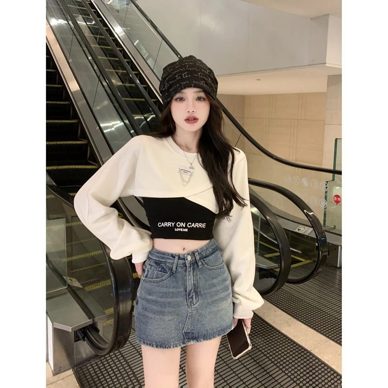 2023 Autumn Women Fashion Crop Sweatshirt Letter Sling Print Pants 1 or 3 Piece Set Lady Cool Streetwear Outfits Tops Trousers 5