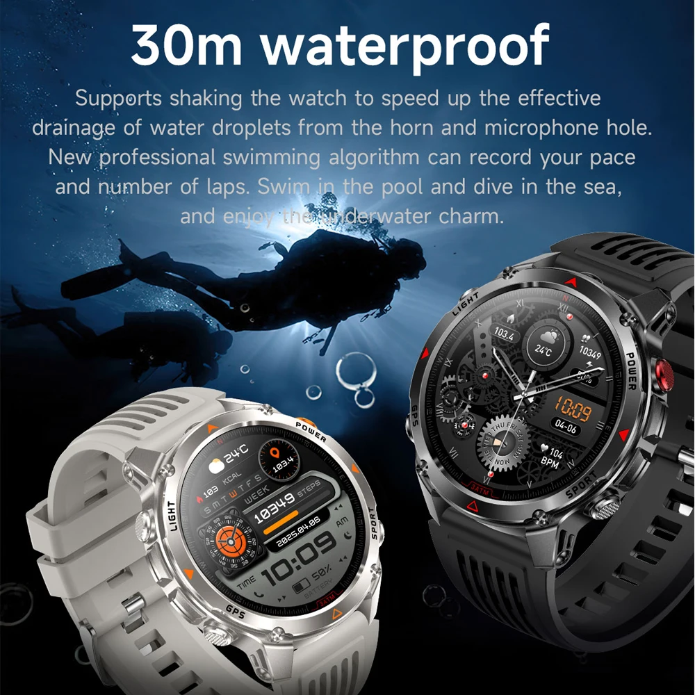 GPS-smartwatch voor heren, met telefoonfunctie, 5 ATM waterdicht