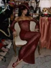 Weird Puss Sexy Bright Silk 3 Piece Set Women Solid Collar+See Through Full Sleeve Shawl+Chest Wrap Patchwork Dress Long Bodycon 3
