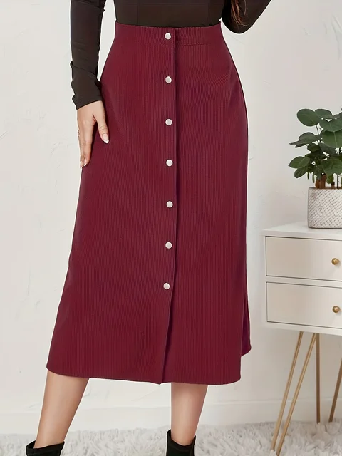 Red Elegant woven half skirt for women plus size high waist A-line skirt casual business women's skirt Red