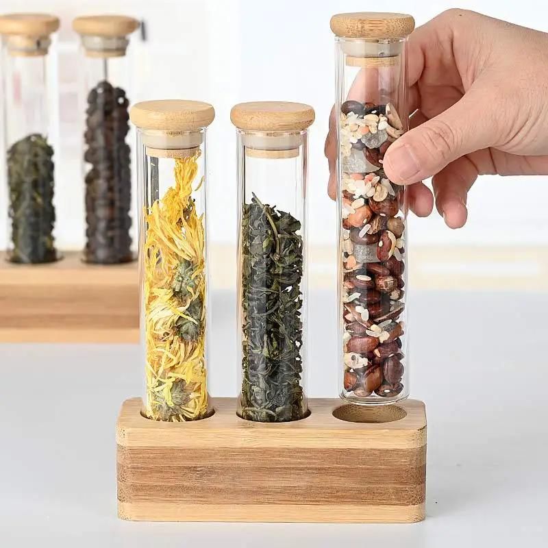 Vertical Multi-functional Sealed Tank Bar Decoration Coffee Bean Display Rack Wooden Frame Bamboo Tray Storage Glass Storage Box 2