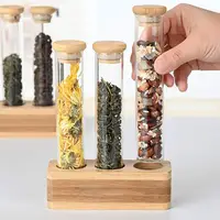 Vertical Multi-functional Sealed Tank Bar Decoration Coffee Bean Display Rack Wooden Frame Bamboo Tray Storage Glass Storage Box 2