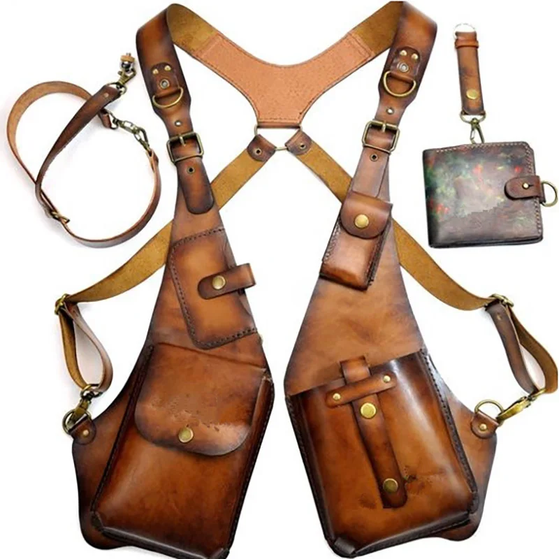 

Medieval Leather Harness Holster Bag Hidden Anti-theft Wallet Motorcycle Style Phone Pouch Viking Cosplay Festival Bag Men Women