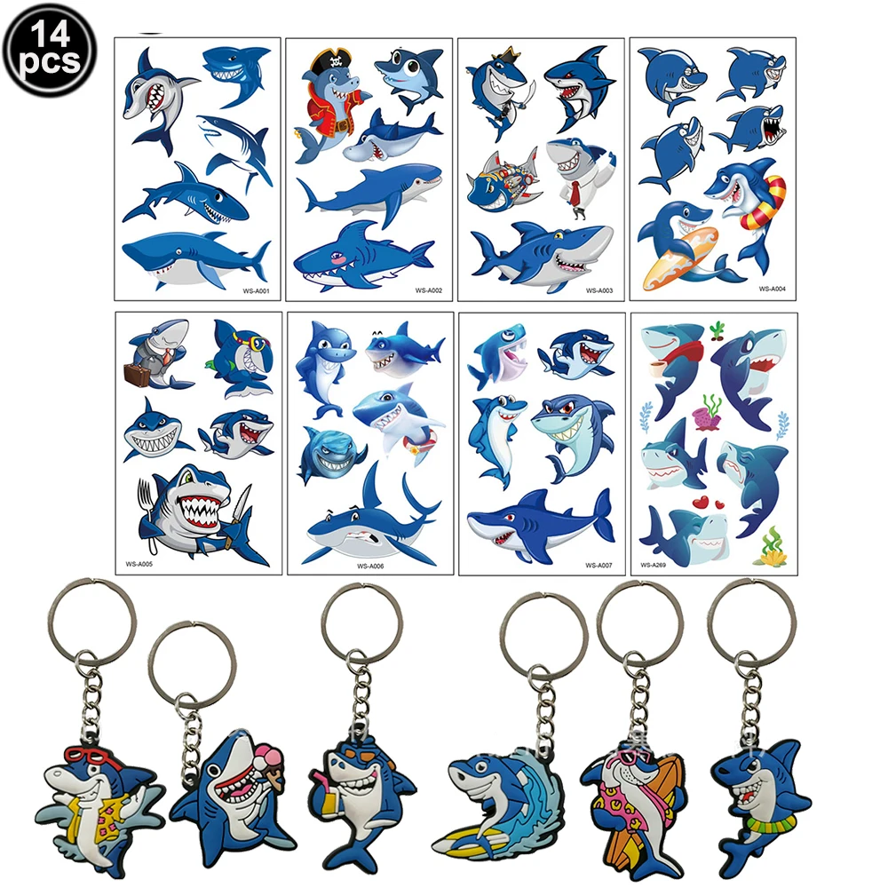 Blue Cartoon Shark Theme Disposable Tableware Set for Kids' Ocean Birthday Party Decor