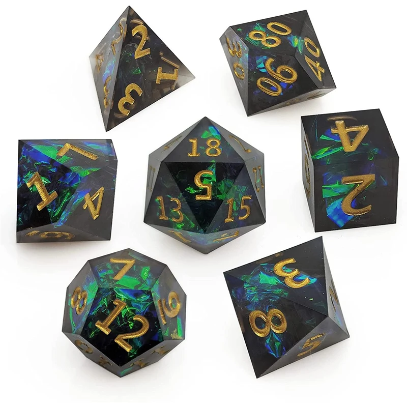 

Polyhedral Dice Set 7 Piece Sharp Handmade Dice Set with Sharp Edges for RPG MTG Table Games D&D Pathfinder