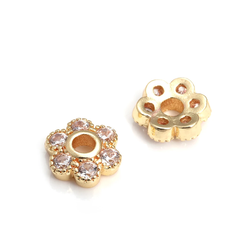 10 Uds. De latón y circonita de Color dorado de 18K, tapas de cuentas de flores, joyería, pendientes, suministros para hacer cuentas, accesorios Diy - details 17