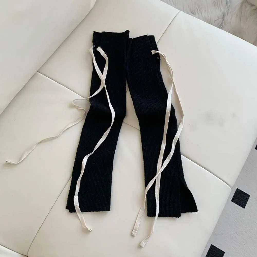 Einfarbig Y2K Lace Up Beinlinge Süße Ballett Fliege Stricken Banding Leggings Strumpfwaren Elastische frauen Strümpfe Herbst – Detail 3