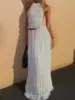 Fashion Halter Neck Long Skirt Suit Women Backless Sling Top Lace Up Fold Maxi Skirts 2024 New Summer Female 2 Piece Set Outfits 2