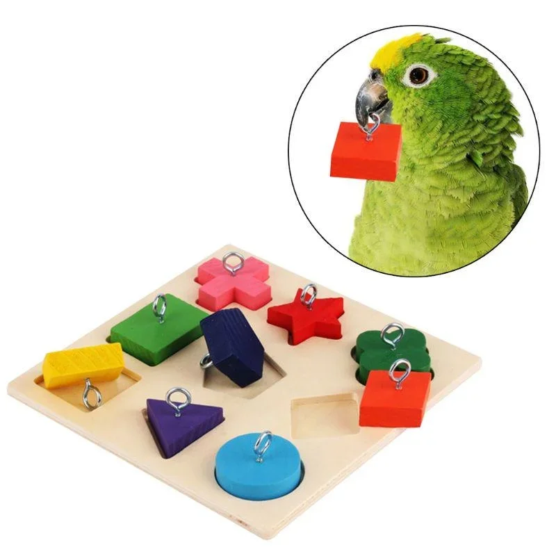 Parrot Educational Toys Parrot Interactive Training Toys Wooden Block Birds Puzzle Toy Bird Supplies 4