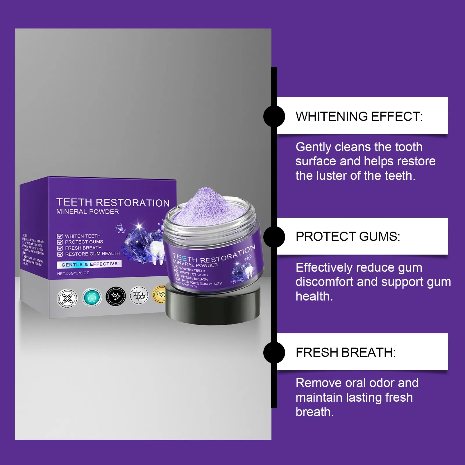 Purple Brightening Powder Conceals Stains No Sensitivity Toothpaste Whitening Powder For Coffee, Tea, Wine, And Tobacco Stains 2