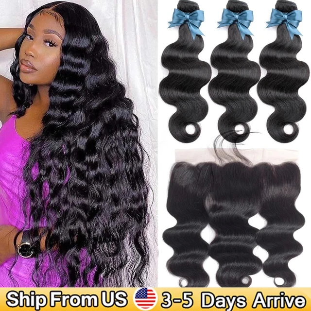 Virhair Brazilian Hair Weave Bundles With Frontal HD Transparent Beaudiva Straight Hair Body Wave Human Hair Bundles With Lace Closure 1