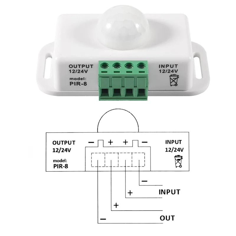 A34R DC 12V/24V 8A ü ܼ PIR   ġ LED Ʈ Ʈ ڵ, PIR  LED   ġ