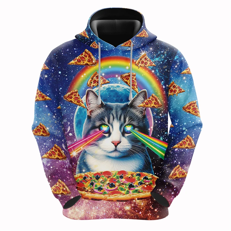 Sudadera con capucha con estampado 3D de gato arcoíris y galaxia para hombre, ropa con diseño de dibujos animados, sudaderas de gatos, ropa de calle masculina de hip hop, sudadera con capucha con taco