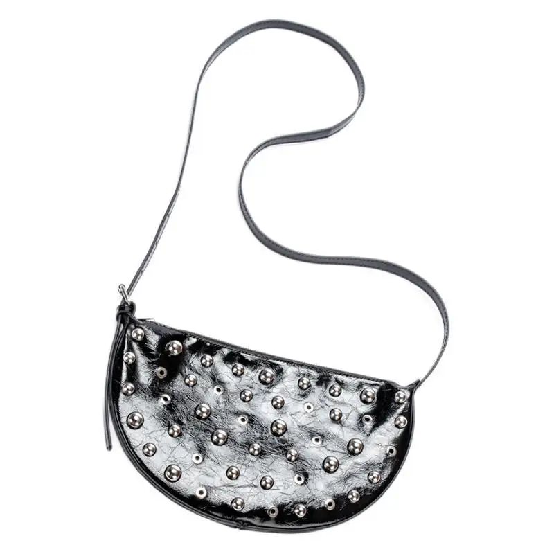 Designer Studded Shoulder  Rivet Crescent Bag 2025 New Women's Metal Underarm High-end Retro Rivet Polka Dot Shoulder Bag