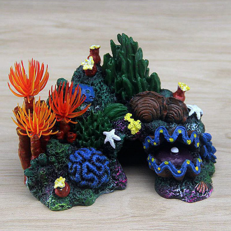 Aquarium Resin Coral Plant Shell Reef Mountain Cave Ornament Fish