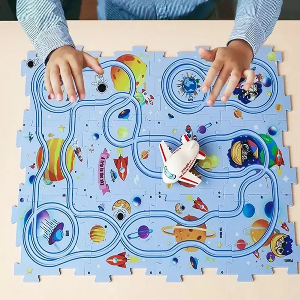 Play Mat Game Mat Puzzle Set Electric Children's Toys Railroad Car Mini Road Signs Diy Jigsaw Puzzle Boys Girls Gifts