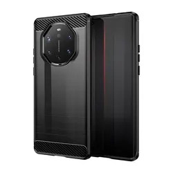 Shockproof Carbon Fiber TPU Phone Case - Silicon Bumper Back Cover for Huawei Mate 40 RS (Black)