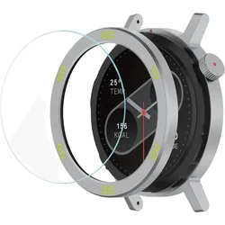 Premium Metal Bezel Ring with Tempered Glass Protective Film for Smartwatch Cover Protection (Silver Green)
