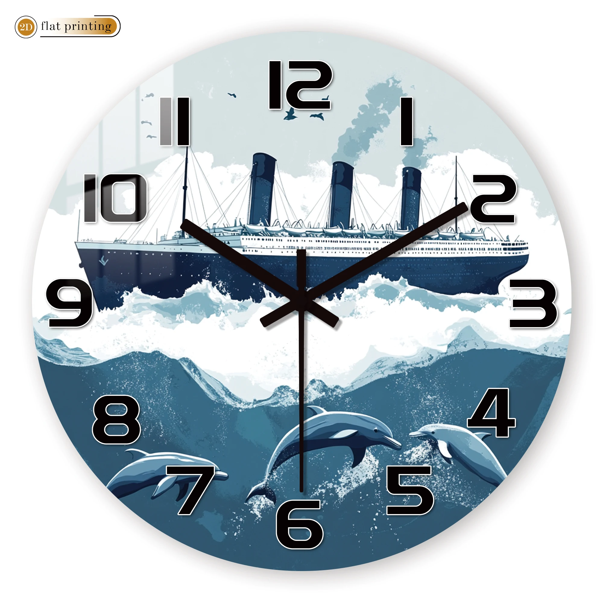 빈티지 해양 선박 & 돌고래 벽시계, 해양 테마 홈 데코, 무소음 쿼츠 무브먼트 장식 예술품