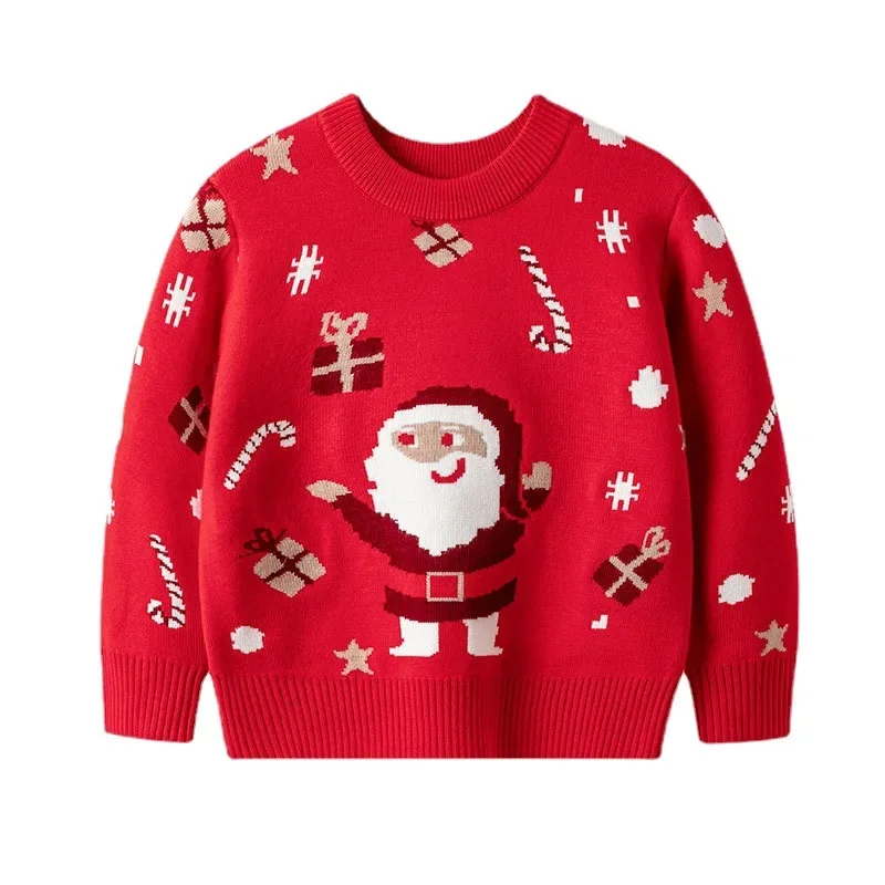 

Новинка 2023, осенне-зимний детский свитер с мультяшным Санта-Клаусом для мальчиков и девочек, детский пуловер, вязаная одежда для детей