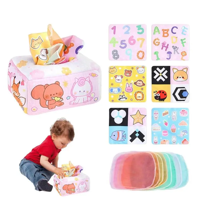 

Коробка для салфеток для малышей, игрушка, цветной мягкий шарф, игрушки для младенцев, раннее обучение, Монтессори, квадратная сенсорная игрушка для младенцев, детей