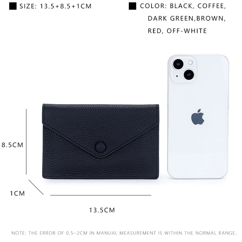 Top Layer Cowhide Wallet Lychee Patterned Multi Card Slot Zero Wallet for Men and Women Simple Envelope Design Mini Card Holder