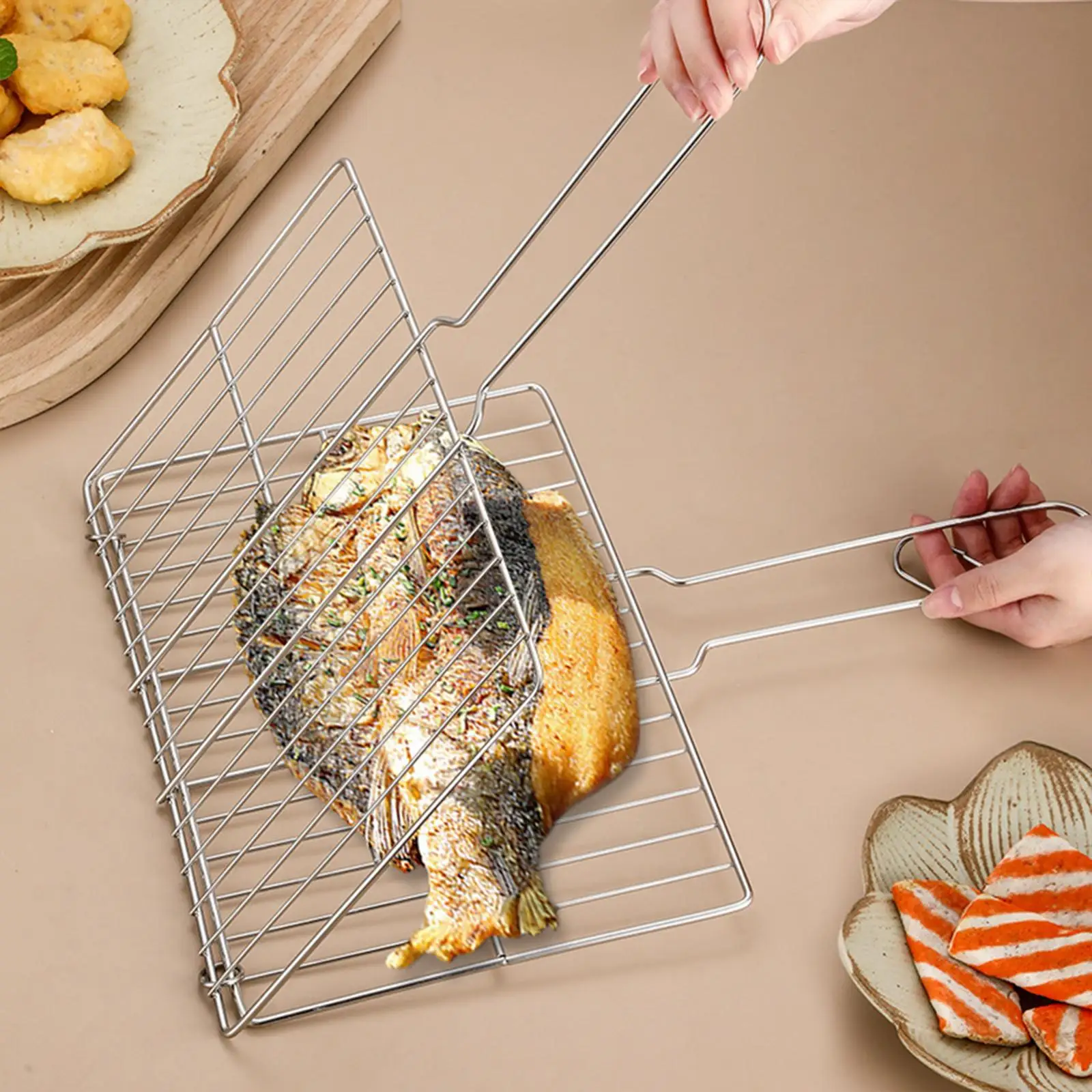 Grill Basket Grilled Fish Clip Portable Foldable Durable Lightweight Barbecue Rack BBQ Fish Grilling Basket for Gifts Camping