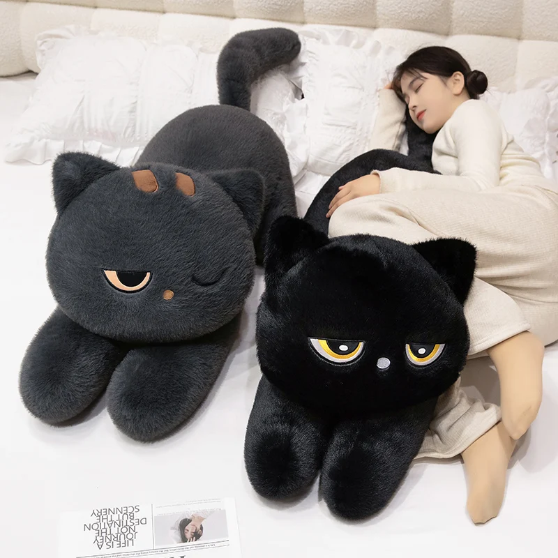 Black Plush Cat Pillow Soft Lying Cushion Lovely Gift For Cat Lovers_voghion.com