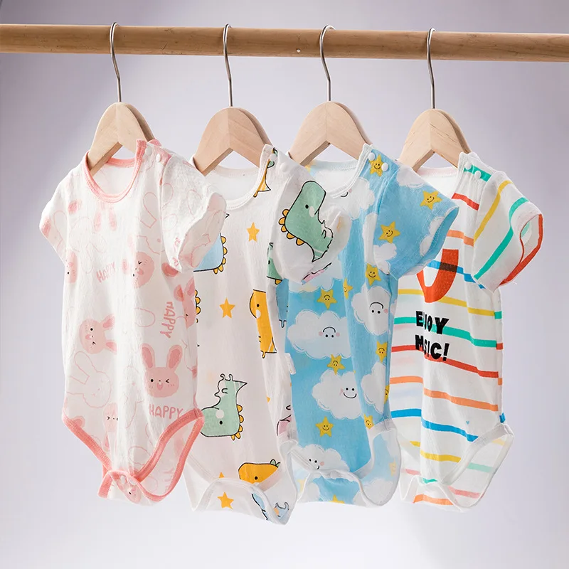 

Wrapped Shirt Baby Summer Baby One-piece Summer Dress Thin Short Sleeve Triangle Newborn Cotton Pajamas
