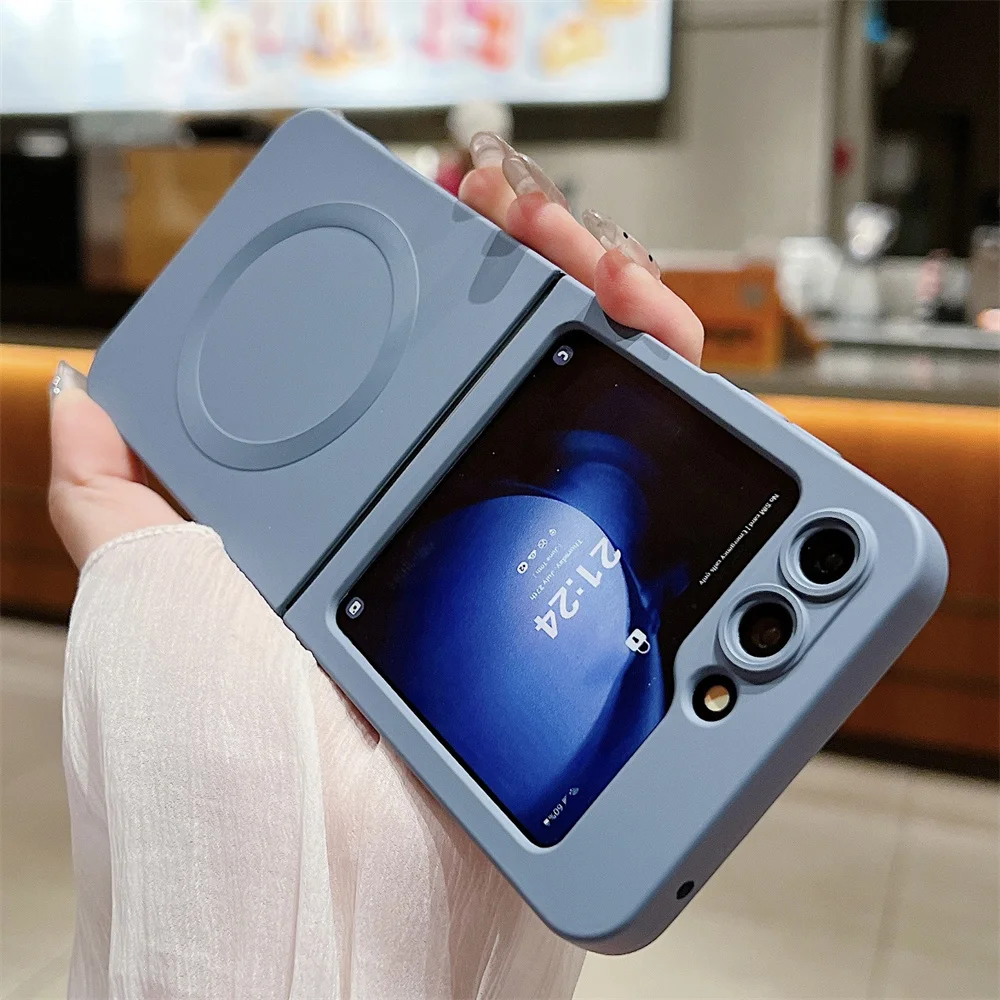 Coque de téléphone magnétique en silicone liquide d'origine pour Samsung Z Flip 6 5 4 3 Flip4 5G, housse de protection de couleur unie avec chargement sans fil_voghion.com