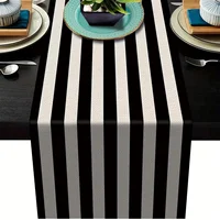 Elegant Geometric Plaid Striped Linen Table Runner Black White Resser Scarf Table Decor Washable Kitchen Dining Table Home Decor 2