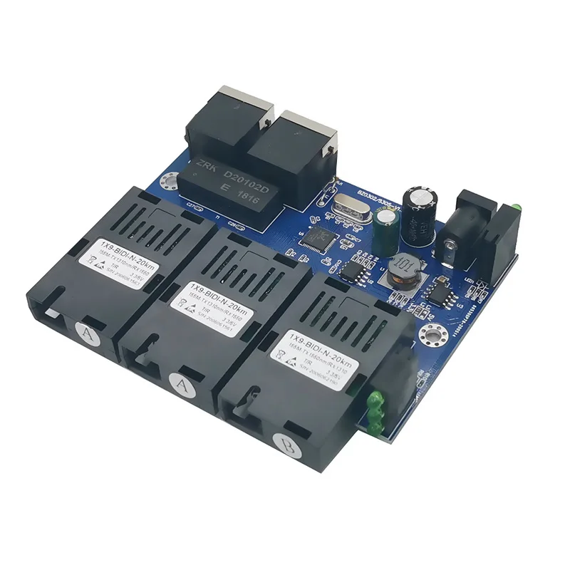 Fast Ethernet switch Converter 20KM Ethernet Fiber Optical Media Converter Single Mode 2 RJ45 3 SC fiber Port 10/100M 3F2E