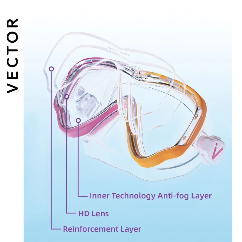 VECTOR Professional Snorkel Diving Mask and Snorkels Goggles Glasses Diving Swimming Easy Breath Tube Set Snorkel Mask 6