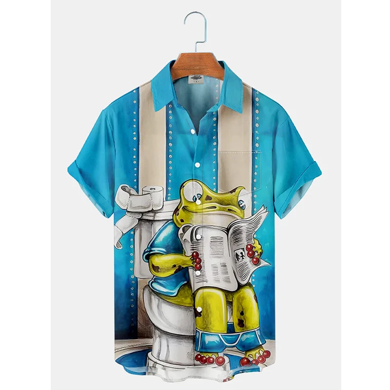 thumbnail image 1 of Camisa hawaiana divertida para hombre, estampado 3D de rana, blusa hawaiana de verano para playa, blusa informal de manga corta con solapa, ropa de calle para hombre, 1 of 5