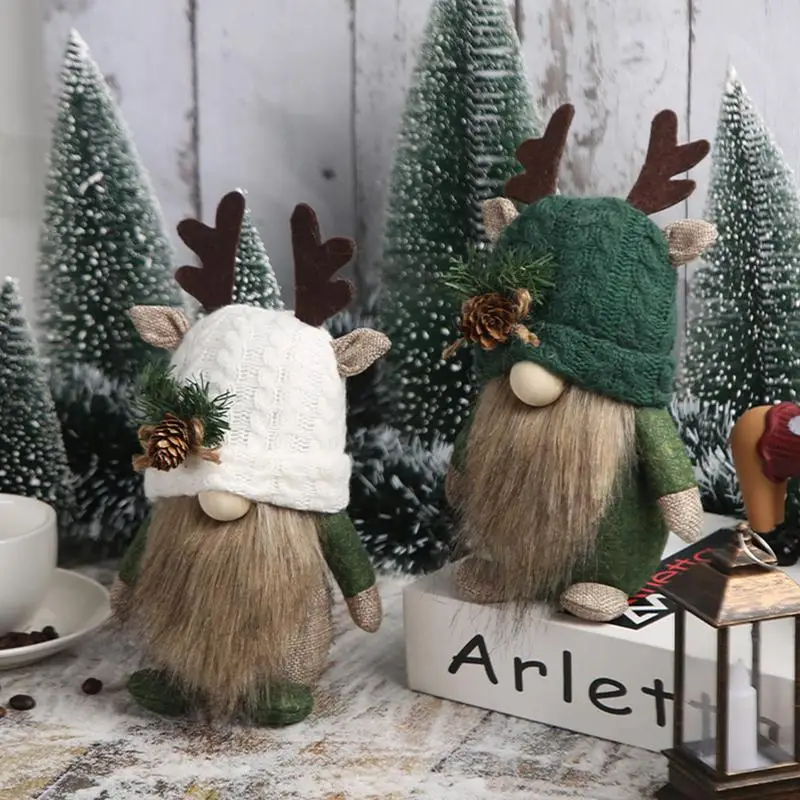 

Christmas Gnome Doll Cute Antler Knitted Doll Multifunctional Faceless Doll Craft Desktop Ornament For Christmas Decor Accessory