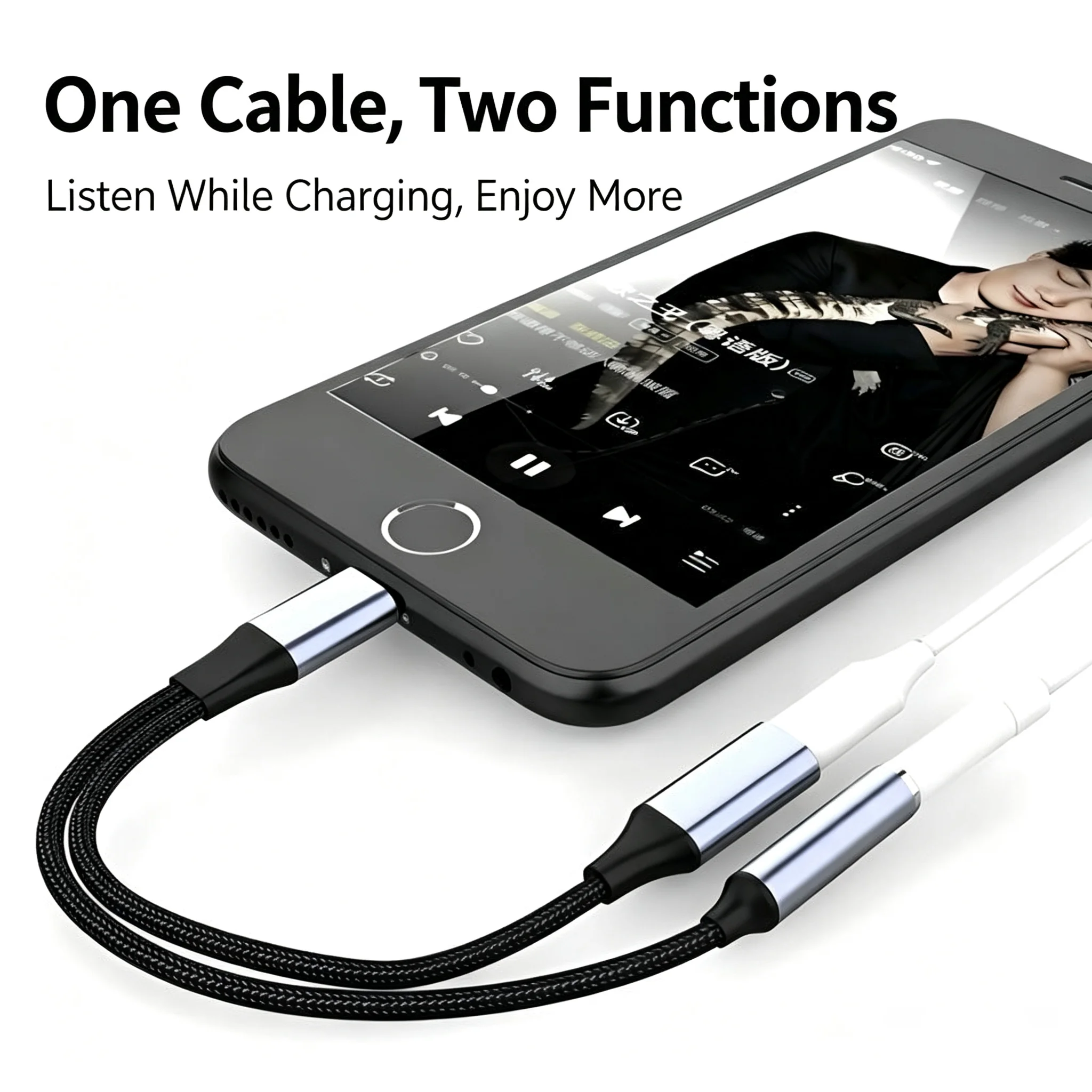Dual Function Lightning Audio Splitter & Charger with Braided Cable