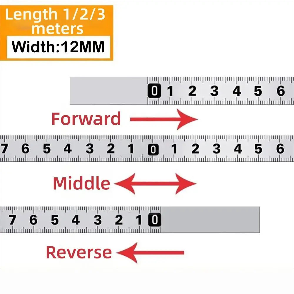 Stainless Steel Self-Adhesive Measuring Tape - Durable Workbench Ruler, 12mm Width, Multiple Length Options